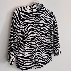 Lauren Ralph Lauren Petite P Zebra Print Button Down Shirt Cotton Safari Women's